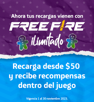 Ahora tus recargas desde 50 pesos viendo con Free Fire Ilimitado y recibe recompensas dentro del juego