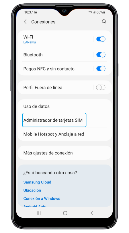 Activa tu SIM virtual con Samsung paso 3: Administrador de SIM