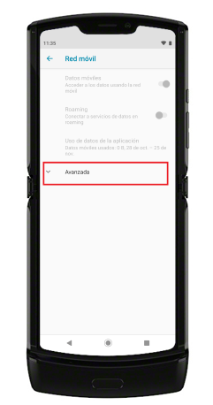 Activa tu eSIM con Motorola paso 4: Clic en Avanzado