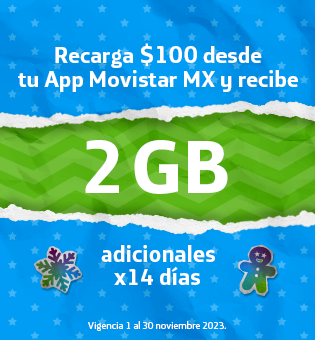 Recarga 100 pesos desde tu App Movistar MX y recibe 1GB adicional por 14 días