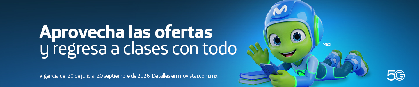 Aprovecha las ofertas de regreso a clases de Movistar. Conéctate con la red 5G y estrena con todo. Promociones válidas hasta el 20/09/2026