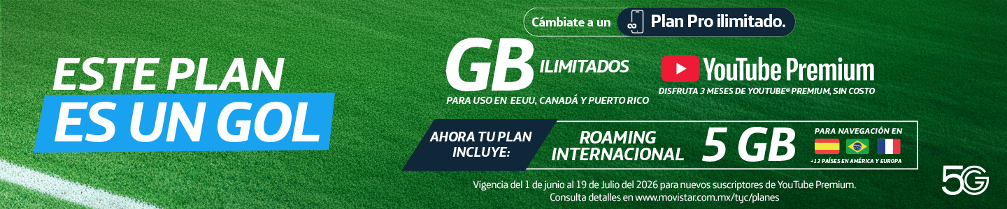 Contrata el Plan Pro Ilimitado de Movistar con GB ilimitados en Norteamérica y YouTube Premium. El mejor plan para viajar al mundial