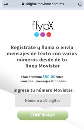 Paso 1 para contratar FlypX: Ingresa tu número Movistar a 10 dígitos