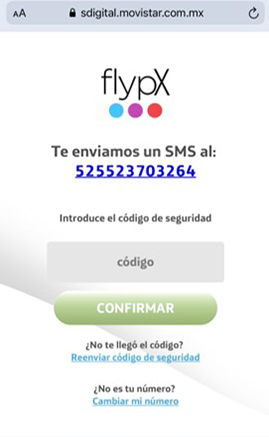 Paso 2 para contratar FlypX: Introduce el código de seguridad por SMS