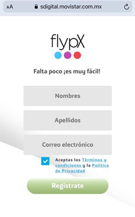 Paso 3 para contratar FlypX: Crea tu cuenta ingresando tus datos
