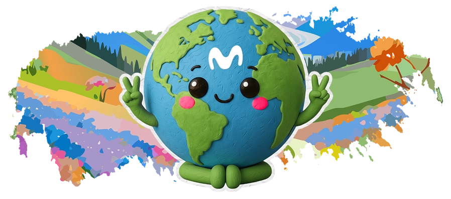 Imagen de la Tierra en Planeta Movistar, promoviendo reciclaje y cuidado ambiental con acciones responsables